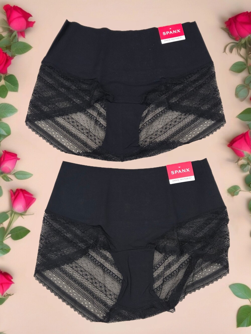 Set of 2 SPANX black lace hi-hipster underwear Women L